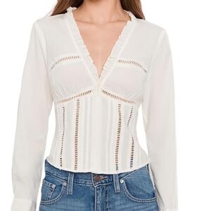 Free People White V-Neck Blouse
